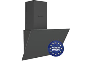 Wiggo Dunstabzugshaube 50cm kopffrei I Abluft Umluft Dunstabzug 300m³/h - LED Touch-Display 3 Stufen I Schräghaube inkl. Fettfilter & 2x Kohlefilter I Abzugshaube mit Glasfront grau