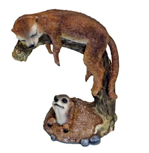 Erdmännchen auf Baumstumpf Scharrtier Skulptur Surikate Statue Figur - 2