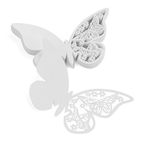 Tischkarten Schmetterling, 50 Stück, Platzkarte für Gläser, 3 D Schmetterlingsmotiv ausgestanzt, als Namenskarten, Glasanhänger, Cup-Karten, für Hochzeit, Party, Geburtstag, Taufe… - 3