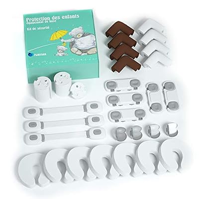 FLURYSAR (47pcs) Kit de sécurité pour protection des enfants avec Cache Prise Révolutionnaire Protections Électrique, coins de table, serrures multifonction, Sécurité placard enfants, blocs porte (47)