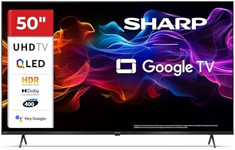 Sharp 50HP5365E - GOOGLE TV, 50" UHD, FRAMELESS, 60Hz, QLED, HDR10, Dolby Vision HDR, Google Assistant con microfono, Chromecast, Bluetooth, DOLBY Atmos 2x12W, HDMI 2.1 x4, USBx2, Colore nero