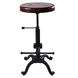 Tamaño: cojín del asiento diámetro 33 cm, grosor 4 cm, altura ajustable 55-65 cm material hierro + madera maciza / cuero
