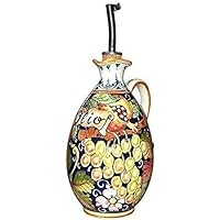 CERAMICHE D'ARTE PARRINI- Ceramica italiana artistica, ampolla olio decorazione uva, dipinto a mano, made in ITALY Toscana