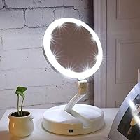 PEGRIM Double-Sided LED 10X Magnifying Makeup Mirror with Illuminated Foldable Travel/Desktop Light (Multicolour)