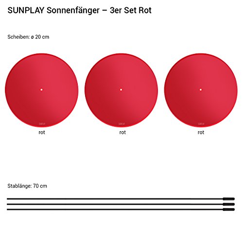 SUNPLAY „Sonnenfänger-Scheiben“ in ROT, 3 Stück je 20 cm Durchmesser im Set + 70 cm Schwingstäbe - 2