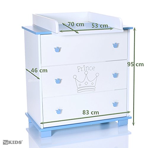PRINZ blau Babyzimmer Möbel Komplettset für Jungs mit Kinderbett 120×60 Wickelkommode 9 teiligen Bettwäsche Set weiss - 4