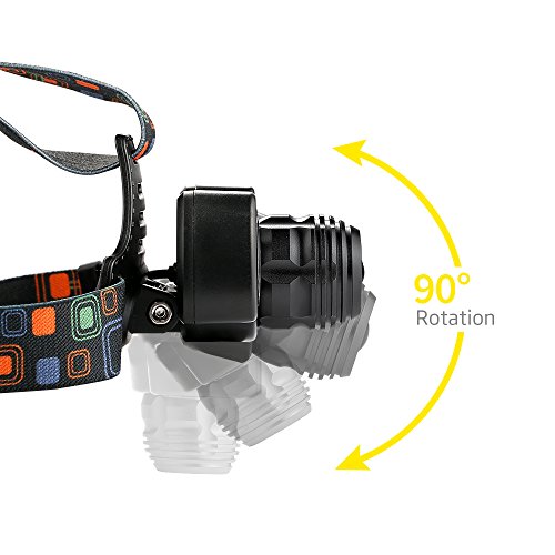 LED Stirnlampe, Elekin Superheller LED Kopflampe (Inklusive 2 x 18650 Wiederaufladbarem Batterie und Wiederaufladbarem USB-Kabel ), 4 Helligkeiten zu wahlen, Geeignet für Nachtangeln, Nachtfahrten, Camping, Wandern,Fahrrad usw (schwarz) - 5