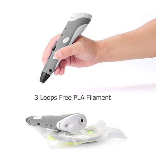 Juboury JBY-I 3D-Pen.Stift für 3D Zeichnungen zur Erstellung von dreidimensionalen Zeichnungen, Kunstwerken, Modellen von Hand. Kompatibel mit 1,75 mm ABS und PLA Filament (Grau) - 5