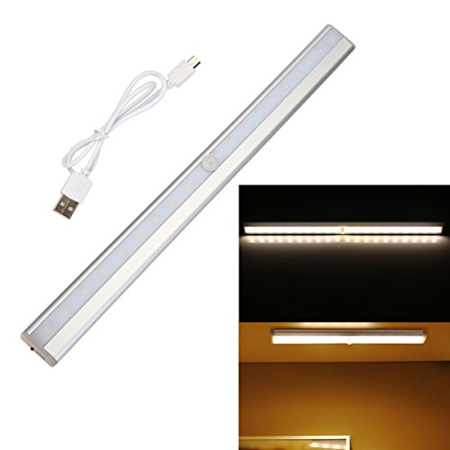 Preisvergleich Produktbild GreenSun LED Lighting LED Sensor Unterbauleuchte Wandleuchte 20LEDs 2835SMD Warmweiß Schranklampe Schrankbeleuchtung Nachtlicht mit Bewegungsmelder DC3-5V 180mA Lichtleiste für Wandschrank, Dachboden, Treppen, Küche, Kabinett, Flur USB aufladen