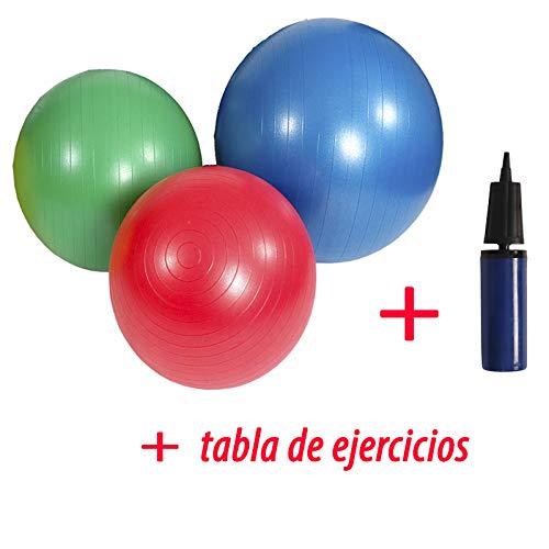 MSD - Bola 55 CM roja antipinchazos + Bomba + 2 tapones, usuario de altura 125  150 cm, para pilates, psicomotricidad, Fitball, AB
