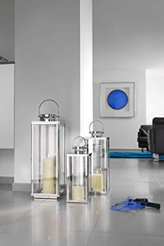 home + Laterne aus Edelstahl – Rostfrei, wetterfest – in verschiedenen Größen (flach), Größe:Groß (60cm) - 3