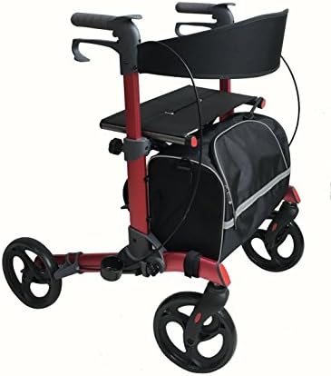 Simplelife Lightweight Aluminium Double Folding Rollator with Shopping Bag (Red)
