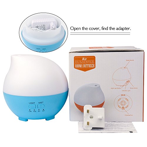 YCTA® 300ml Aroma Diffusor Luftbefeuchter Ultraschall mit 7 farben LED Farbwechsel Duftzerstäuber Humidifier Essential Oil Diffuser Purifier für Babies Kinder Haus Yoga Büro Spa (Blue) - 9