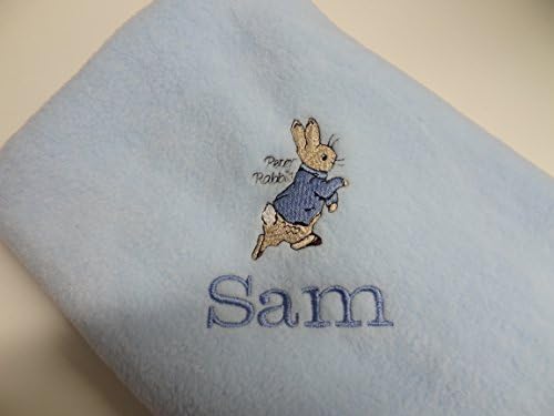 PERSONALISED BABY BLANKET - PETER RABBIT - BLUE - OTHER COLOURS AVAILABLE - ANY TEXT SO PERFECT FOR NEWBORN GIFT - BEAUTIFULLY EMBROIDERED
