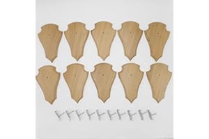 FOXCUP Generisch 10 Stück REH Trophäenschilder Spitz Eiche hell groß AF 22 cm x 13 cm mit 10 Stück Gehörnklammern, Trophäenbrett Rehbock