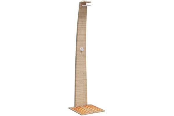 vidaXL Douche d'Extérieur, Meuble de Jardin avec Poignée Rotative, Douche de Piscine Patio Arrière-Cour, Beige Résine Tressée Bois Acacia