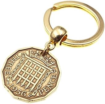 Genuine 1956 Brass Threepence Coin Keyring 62nd Birthday Gift
