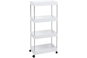 ‎BOXEDHOME BoxedHome 273B4 Schlanke Küchenwagen Rädern, platzsparendes Badezimmerregal Küchenregal für Küche, Badezimmer, Wäsche, Schlafzimmer, Alkovenregal, Aufbewahrungswagen, Weiß 4 Schicht