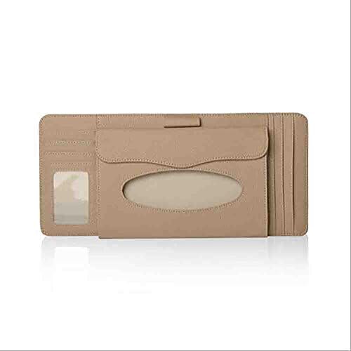 XIAOYA Multi Function Car Tissue Holders,Paper Towel Box,Car Sun Visor Storage Bag, Portable In-Car Organiser,CD DVD Card Pen Wallet Storage Holder Clip Bag High Quality Leather (2 Pack),Beige