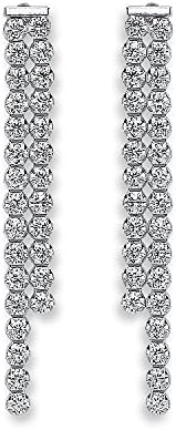 Sterling Silver Double Row Tussle CZ Drop Earrings 2.7g
