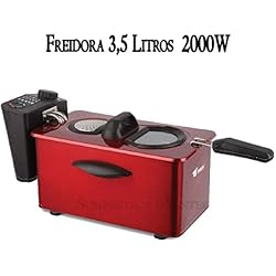 Friteuse électrique 3 litres. Puissance 2000 W. intérieur avec revêtement en céramique antiadhésif. Capacité pour aliments 800 - 900 gr joli design couleur rouge. Résistance et intérieur amovible.