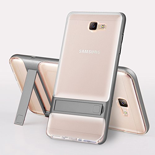BCIT Samsung Galaxy J7 Prime / On7 2016 Case - Dual Layer Hybrid Anti-Scratch TPU + PC Bumper Frame Kickstand Protective Case Cover for Samsung Galaxy J7 Prime / On7 2016 - Transparent Gray