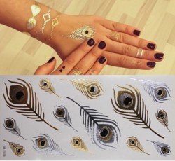 10 Bögen Set Metallic Tattoo Flash Tattoo Aufkleber Einmal Tattoo Gold und Silber Schmuck Tattoos Viele Schöne Motive - 2