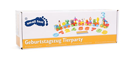 Geburtstagszug „Tierparty “ aus bunt lackiertem Holz, tolle Dekoration für jeden Geburtstagstisch, Lok mit 7 Waggons für Zahlen und Kerzen - 2