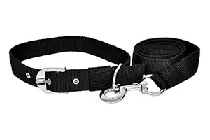 Pet Durable Nylon Leash and Collar for Small, Medium, Large Sized Dogs, with Strong Hook Multi Size & Multi Colored (Medium, Black)