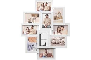 SONGMICS, Fotorahmen mit 10 Steckplätzen, 10 x 15 cm für jedes Foto, Collage-Rahmen, MDF, weiß, RPF20WT