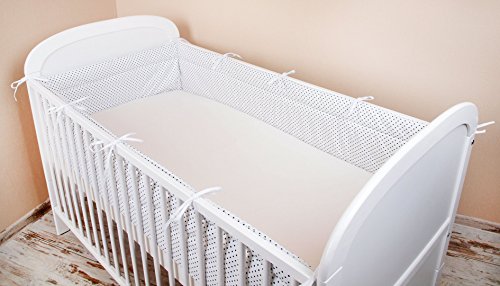 AMI Lian® Protector de cama nido - Protector de cabeza cuna 420 x 30 cm, 360 x 30 cm, 180 x 30 cm Cama Cuna Baby Protector de bordes cama Equipamiento Lunares Blanco blanco weiß Talla:420x30cm