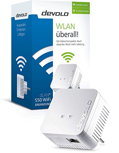 devolo 9622 dLAN 550 WiFi Powerline (500 Mbit/s Internet Ã¼ber die Steckdose, 300 Mbit/s Ã¼ber WLAN, 1x LAN Port, 1x Powerlan Adapter, PLC Netzwerkadapter, WLAN verbessern, WiFi Booster, WiFi Move) weiÃŸ