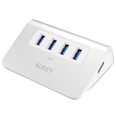 AUKEY Hub USB 3.0 4 Ports SuperSpeed en Aluminium Câble USB 50 cm inclus Compatible avec Windows XP / Vista / 7 / 8 / 10, Mac OS, Linux etc ( Argent )