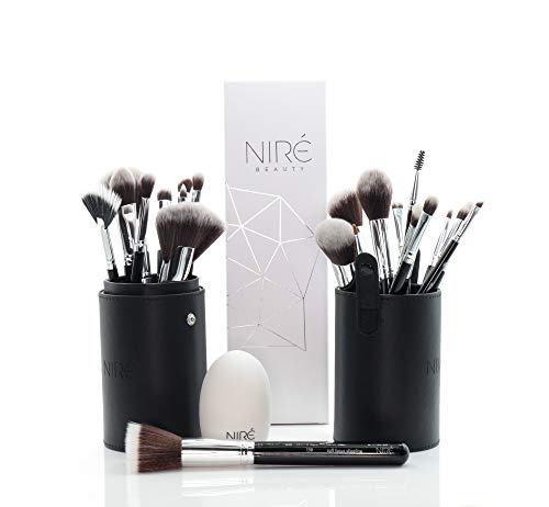 Niré Beauty Ultra Premium - Juego de 21 brochas de maquillaje con soporte para cepillo de maquillaje Niré y herramienta de limpieza Niré