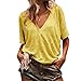 Produktbild AHAYAKU Damen Lose Beiläufige Reine Farbe V-Ausschnitt Kurze Ärmel Hemd Sommer T Shirts