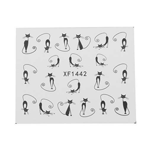 Preisvergleich Produktbild 2pcs Schwarze Katze Muster Nagelkunst Aufkleber Wassertransferstickerbögen