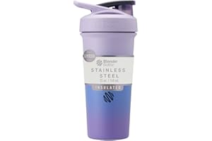 BlenderBottle Strada Sleek Shaker Cup Insulated Stainless Steel Water Bottle with Wire Whisk, 740ml, Lavender Ombre