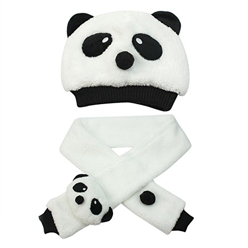 Cute Toddler Infant Baby Soft Animal Panda Head Warm Cap Hat+Scarf Set White New