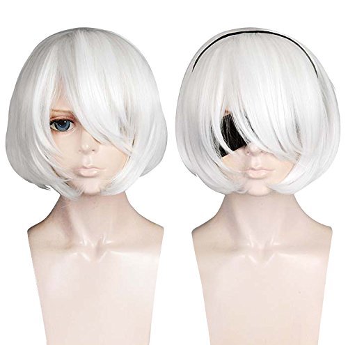 Price comparison product image Ani·Lnc Wig Nier Automata 2B Wig Cosplay Wig Silver Hair