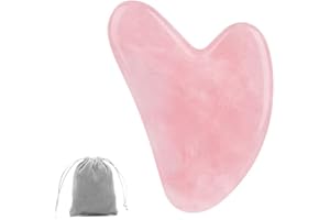 Bounabay Rose Quartz Gua Sha Massage Tool, Natural Jade Massage Stone for Facial Body Skincare, Pink Heart Shape Stone