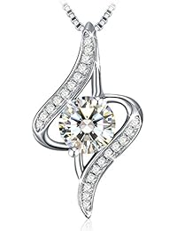 Regalo Navidad Collar Mujer, J.Rosée Plata de Ley 925 Brillante Circonita " Violeta en la Flor un Rayo de Amor " Cadena 45cm-50cm Regalo Original para Mujer