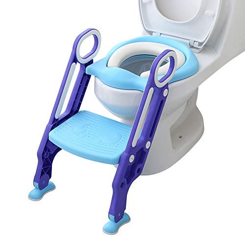 Asiento de entrenamiento para inodoro para niños con asas de cojín suave y escalera antideslizante resistente para niños y niñas