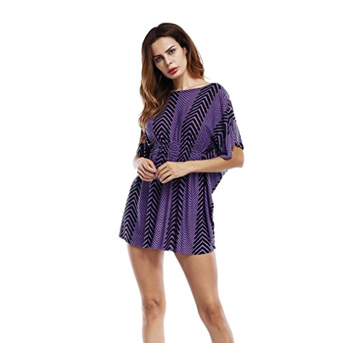 Preisvergleich Produktbild LILICAT Mode Frau Sommer Festlich Kleid, Damen Freizeit Strandkleid Lose Gestreift Abendkleid Urlaub Oberteile Batwing Hülse Lässiges Kleid (One Size, Lila)
