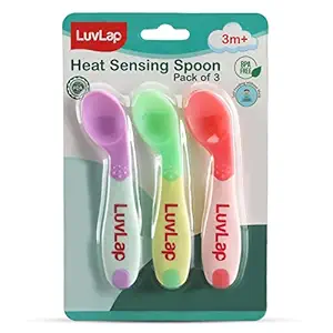 LuvLap Heat Sensing Baby Spoon Set of 3, BPA Free Material with Food Grade Heat Sensing tip, Self Feeding Utensil, Baby Weaning Spoon for Kids 3 Months+ (Multicolor)