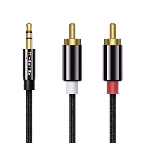 RCA Audio Cable Male Plug to Plug - 3.5mm Stereo to 2 RCA Phono Composite Component Audio Splitter Cable - for Smartphone,MP3,HiFi Audio System (1.2M)