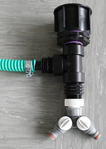 CME809382Y879119879487 mit Kugelhahn, Schlauch, Schellen, Schlauchtüllen, Y-Verteiler, Doppelnippel, T-Stück, Reduktion + Schraubkappe S60x6 Grobgewinde, IBC-Container-Zubehör-Regenwasser-Tank-Adapter-Fitting-Kanister-Fass-Wasser-Kanne - 4