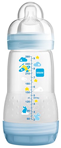 MAM Anti-Colic Bottles 260ml - Pack of 1 Choice of Pink, Green or Blue (Blue)