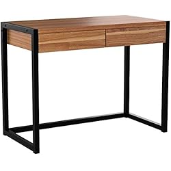 eSituro Table d'ordinateur en Bois et Acier avec 2 tiroirs, Design Rétro Bureau de Travail,SCD0023 Hêtre Foncé