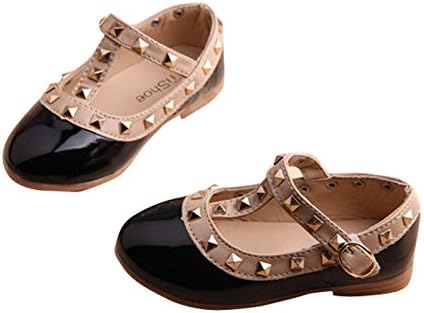 Ubesta New Fashion Girl Kids Toddler's Sandals Rivet T-strap Flats Pointed Toe Shoes,Black,21