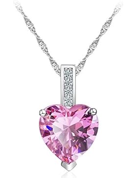 Halskette Damen Kette mit Herz Anhänger 925 Silber 5A Zirkonia Schmuck 45CM Kettenlänge Geschenk by CJbrother